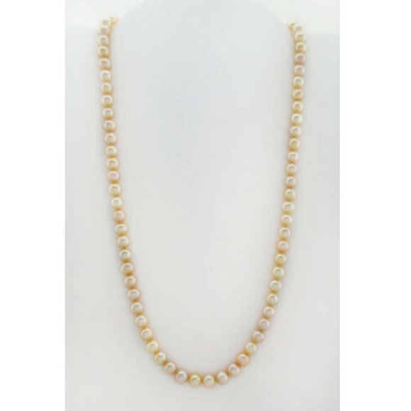 Genuine 6 mm Pearls Necklace 14k Yellow Gold